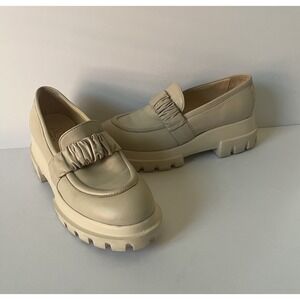 AGL Celeste Leather Platform Loafers Cream Women's 37.5 US 7.5 Slip On Preppy